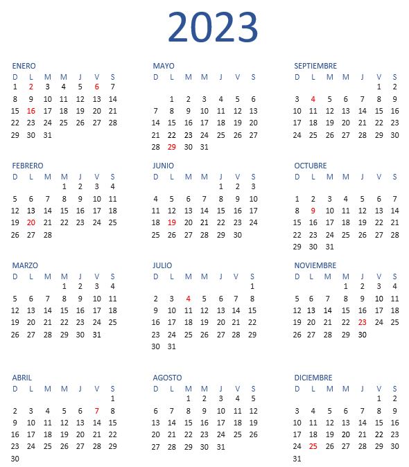Calendario 2023 Español