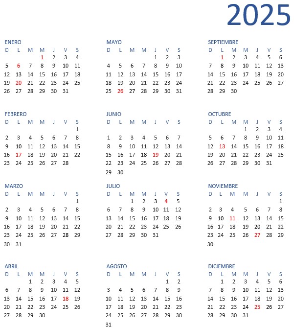 Calendario Espanol 2025